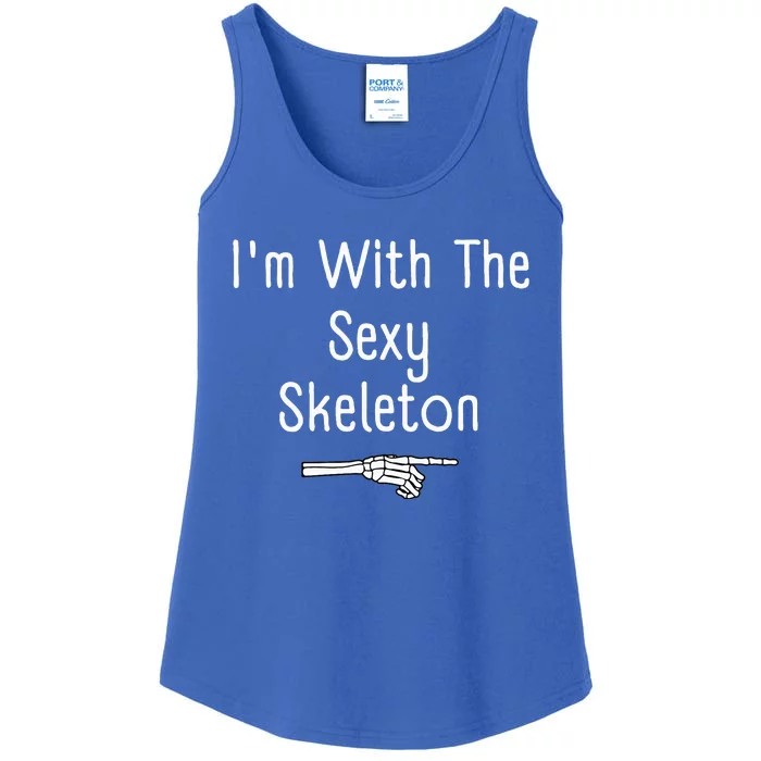 I'm With Sexy Skeleton Halloween Costume Funny Last Minute Ladies Essential Tank