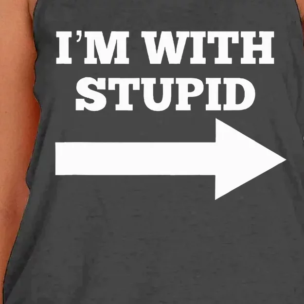 IM With Stupid Arrow Pointing Right Funny IM With Stupid Women's Knotted Racerback Tank