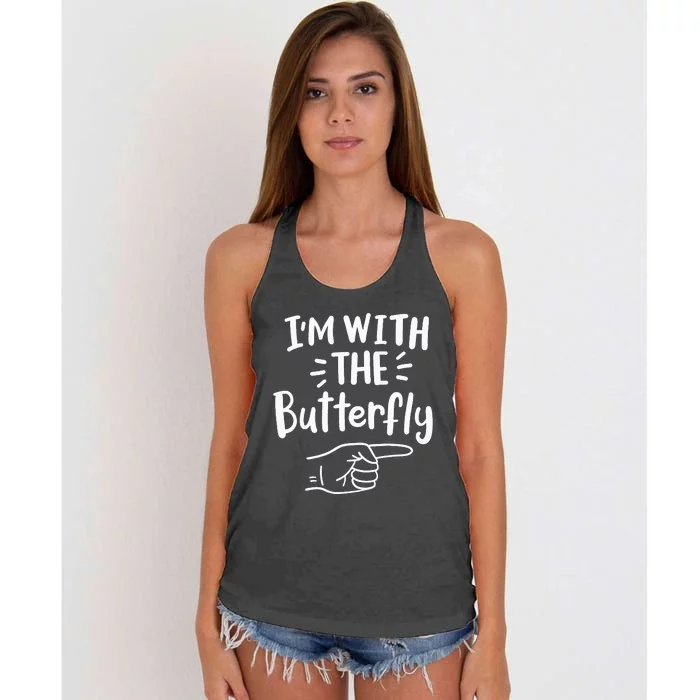 IM With The Butterfly Halloween Costume Party Couples Women's Knotted Racerback Tank