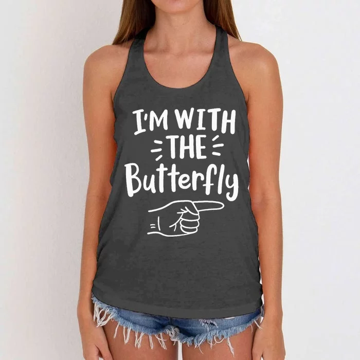 IM With The Butterfly Halloween Costume Party Couples Women's Knotted Racerback Tank