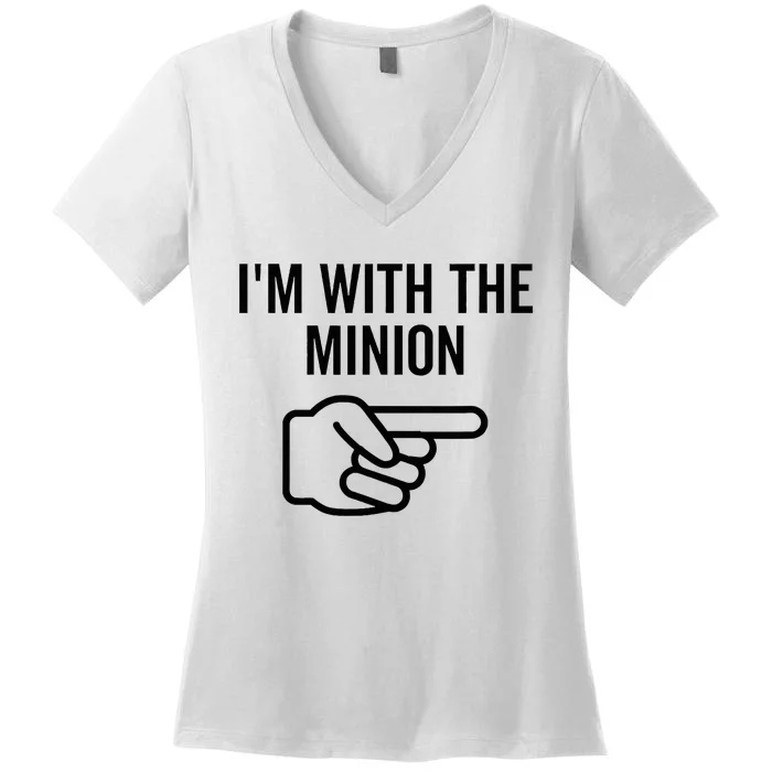 IM With The Minion Funny Couples Matching Halloween Costume IM With The Minion Women's V-Neck T-Shirt