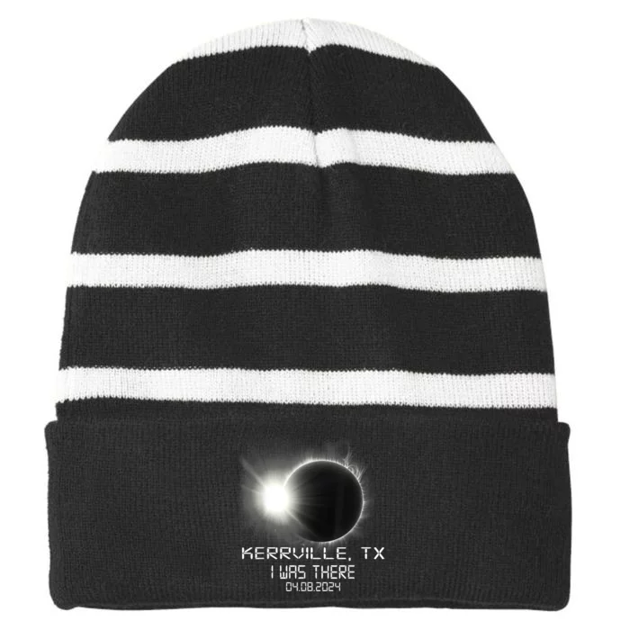 I Was There Total Solar Eclipse Kerrville Texas Striped Beanie with Solid Band