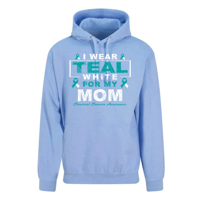 I Wear Teal And White For My Mom Cervical Cancer Awareness Gift Unisex Surf Hoodie