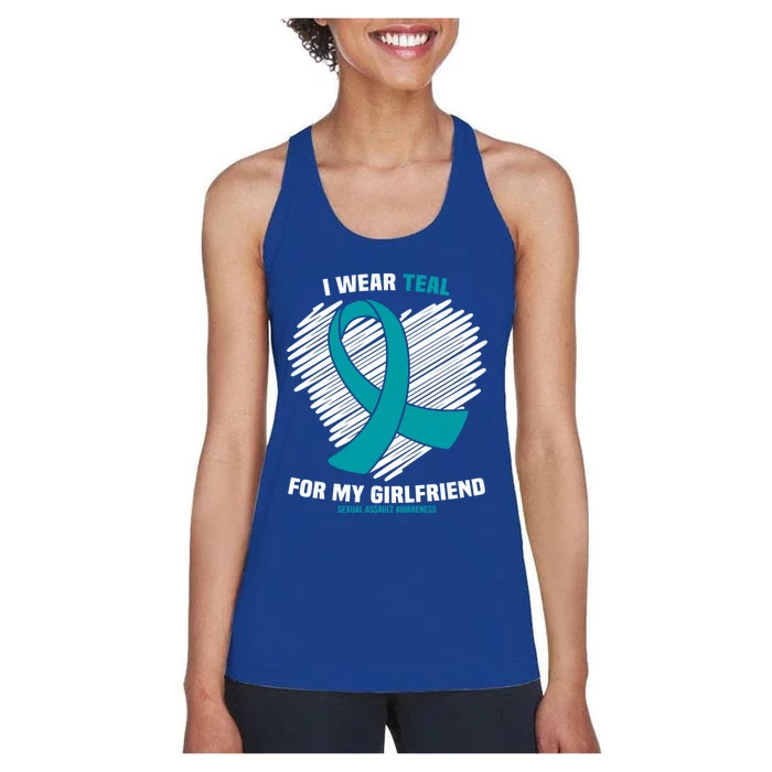 I Wear Teal For My Friend Sexual Assault Awareness Gift Women's Racerback Tank