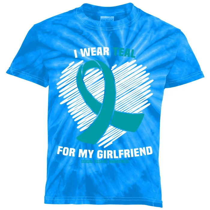 I Wear Teal For My Friend Sexual Assault Awareness Gift Kids Tie-Dye T-Shirt