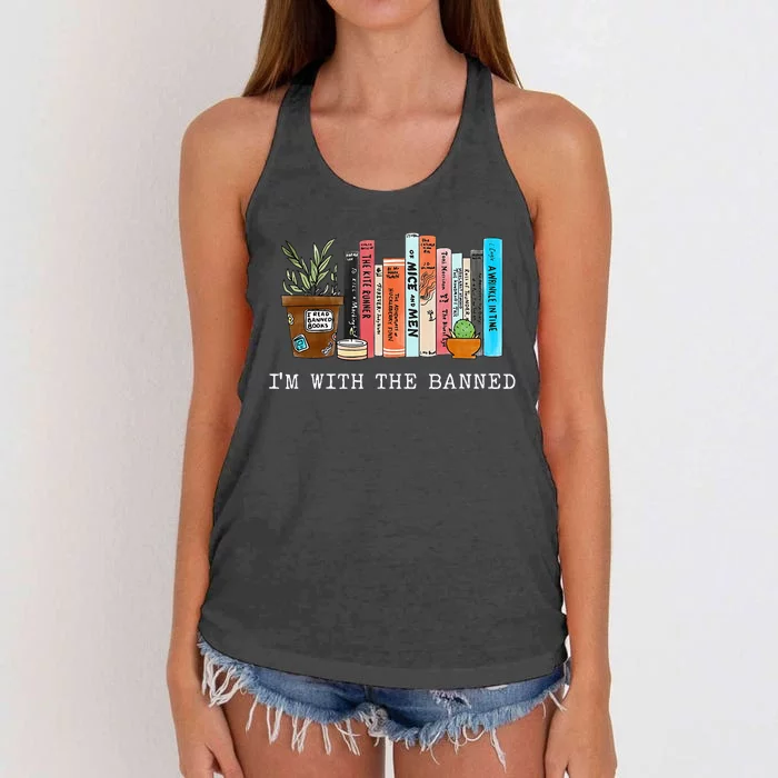 Im With The Banned Books I Read Banned Books Lovers Women's Knotted Racerback Tank