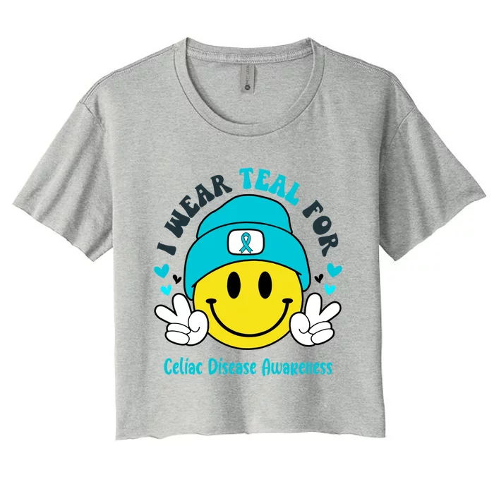 I Wear Teal For Celiac Disease Awareness Gift Women's Crop Top Tee