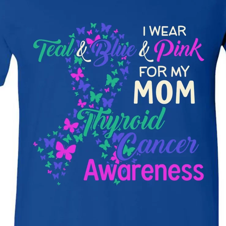 I Wear Teal Blue For My Mom Thyroid Cancer Gift V-Neck T-Shirt