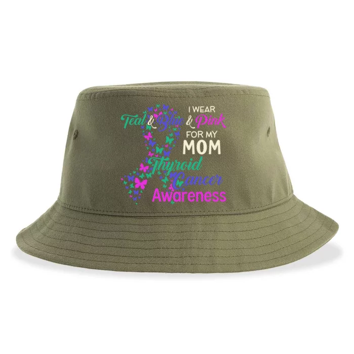 I Wear Teal Blue For My Mom Thyroid Cancer Gift Sustainable Bucket Hat