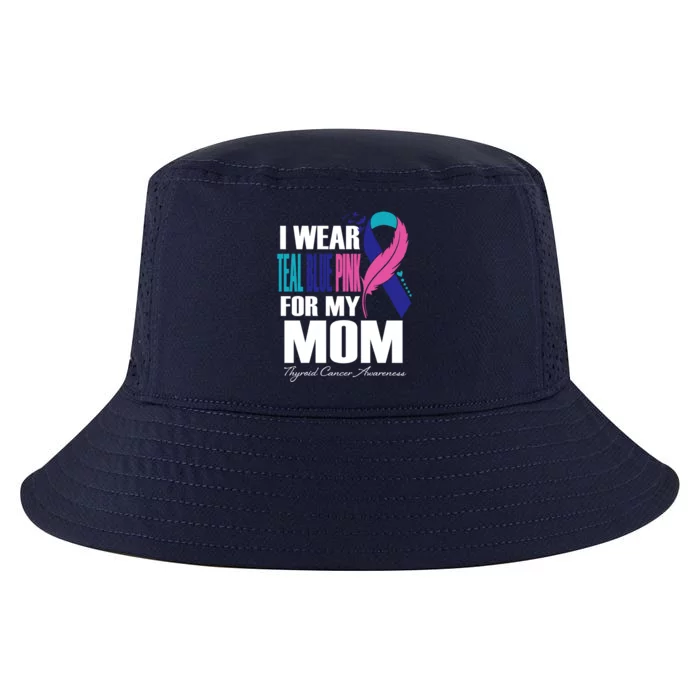 I Wear Teal Blue Pink For My Mom Thyroid Cancer Feather Funny Gift Cool Comfort Performance Bucket Hat