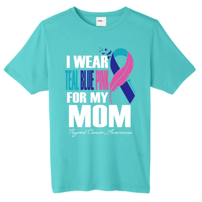 I Wear Teal Blue Pink For My Mom Thyroid Cancer Feather Funny Gift ChromaSoft Performance T-Shirt