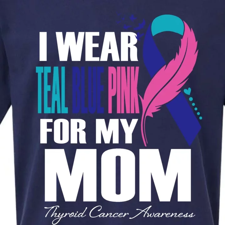 I Wear Teal Blue Pink For My Mom Thyroid Cancer Feather Funny Gift Sueded Cloud Jersey T-Shirt