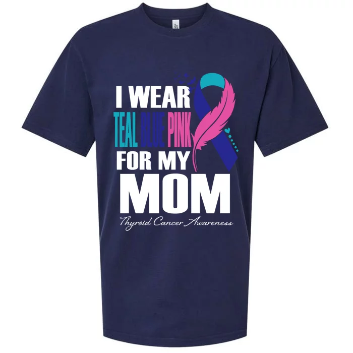 I Wear Teal Blue Pink For My Mom Thyroid Cancer Feather Funny Gift Sueded Cloud Jersey T-Shirt