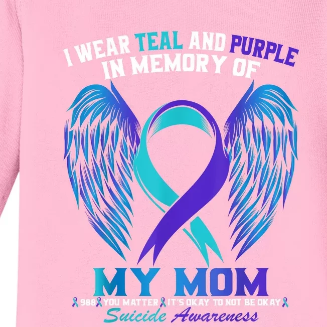 I Wear Teal And Purple For My Mom Suicide Awareness Baby Long Sleeve Bodysuit