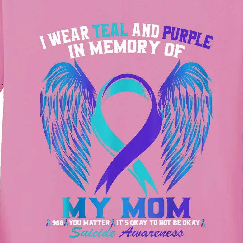 I Wear Teal And Purple For My Mom Suicide Awareness Kids Long Sleeve Shirt