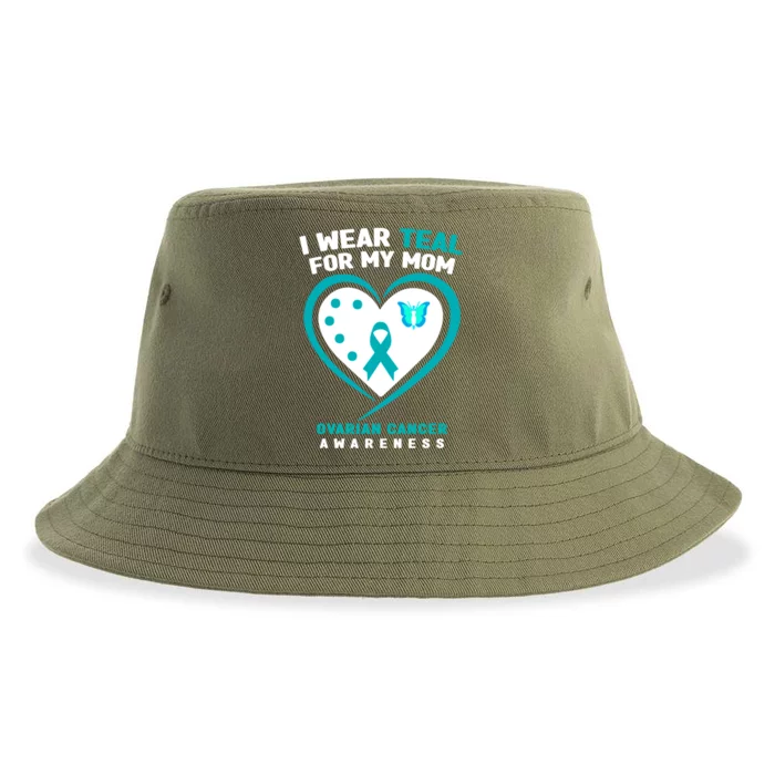 I Wear Teal For My Mom Ovarian Cancer Awareness Gift Sustainable Bucket Hat