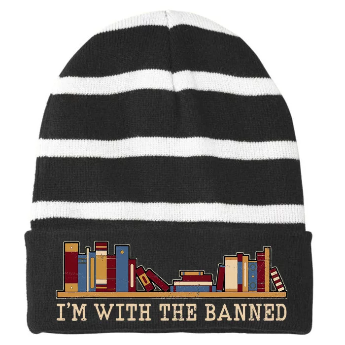 Im With The Banned Books Striped Beanie with Solid Band