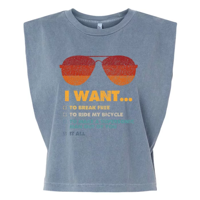 I Want To Ride My Bicycle I Aviator Sunglasses Garment-Dyed Women's Muscle Tee