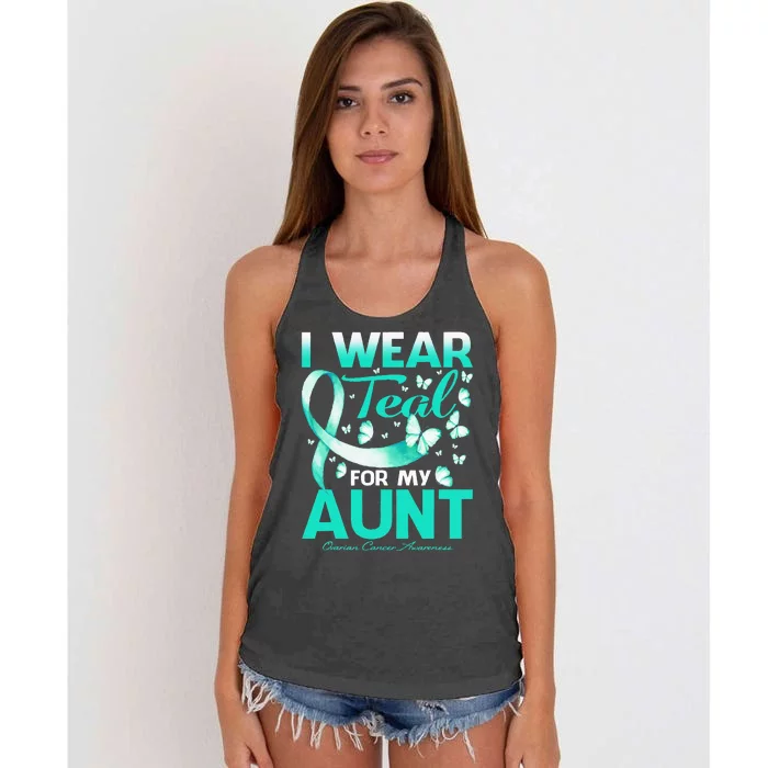 I Wear Teal For My Aunt Ovarian Cancer Awareness Women's Knotted Racerback Tank