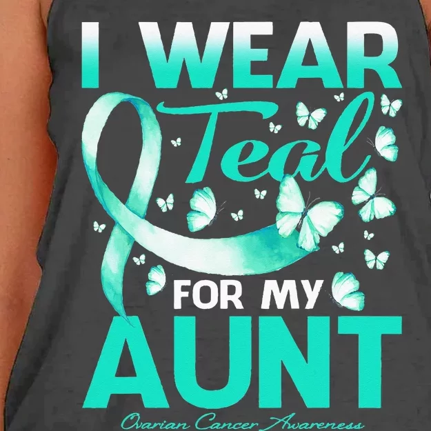 I Wear Teal For My Aunt Ovarian Cancer Awareness Women's Knotted Racerback Tank