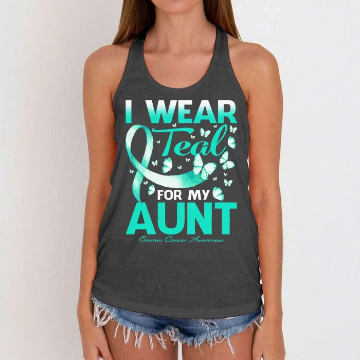 I Wear Teal For My Aunt Ovarian Cancer Awareness Women's Knotted Racerback Tank