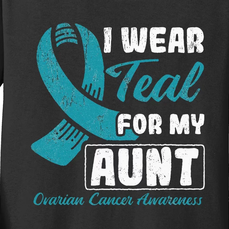 I Wear Teal For My Aunt Ovarian Cancer Kids Long Sleeve Shirt