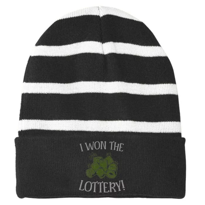 I Won The Lottery Game Winner Luck Lottery Scratcher Striped Beanie with Solid Band