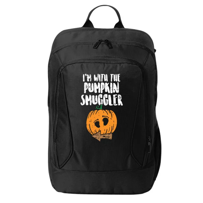 Im With The Pumpkin Smuggler Halloween Pregnancy Couple Dad City Backpack