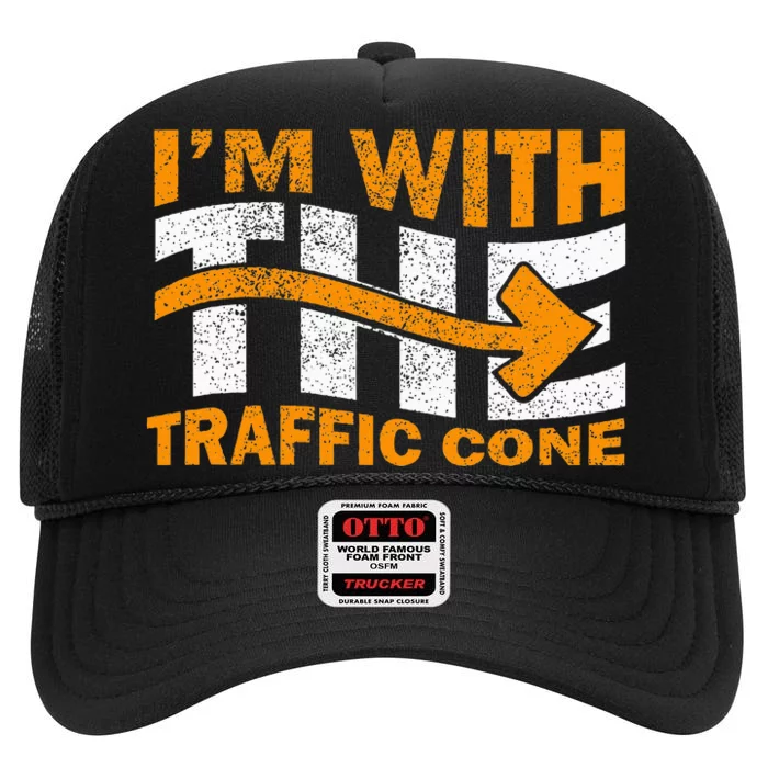 IM With The Traffic Cone Costume Funny Halloween Couple High Crown Mesh Trucker Hat