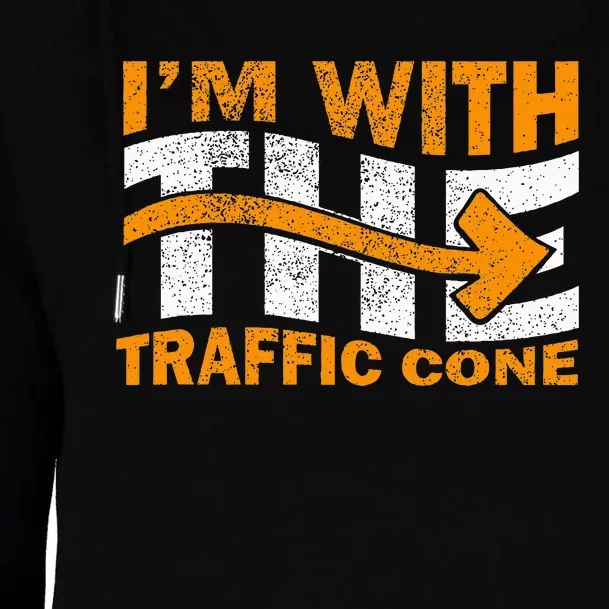 IM With The Traffic Cone Costume Funny Halloween Couple Womens Funnel Neck Pullover Hood