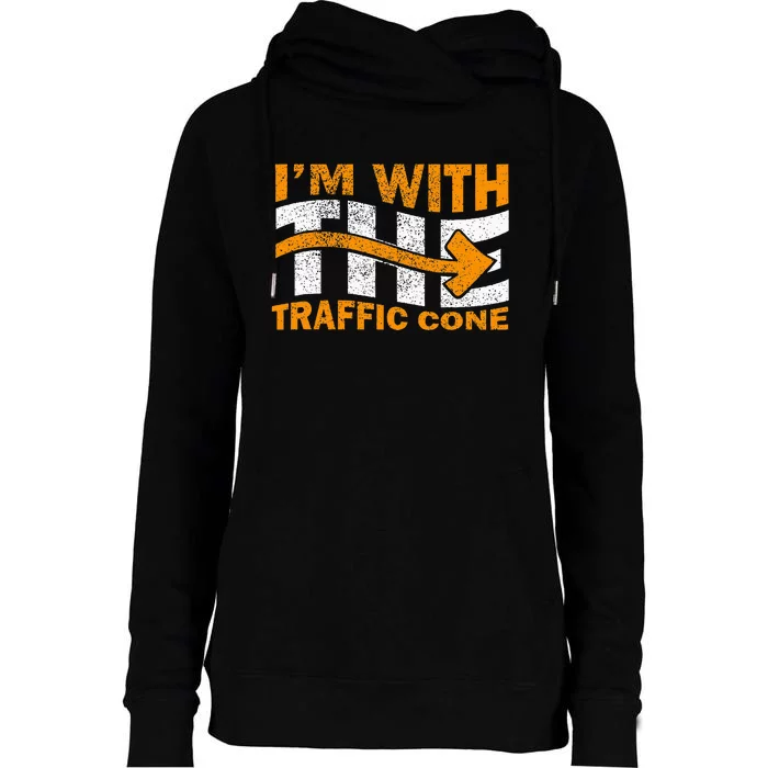 IM With The Traffic Cone Costume Funny Halloween Couple Womens Funnel Neck Pullover Hood