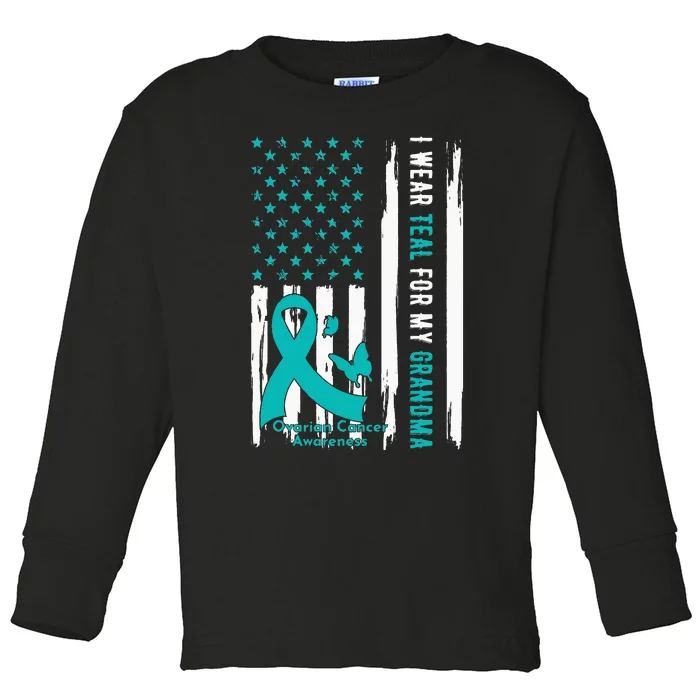 I Wear Teal For My Grandma Ovarian Cancer Awareness Toddler Long Sleeve Shirt