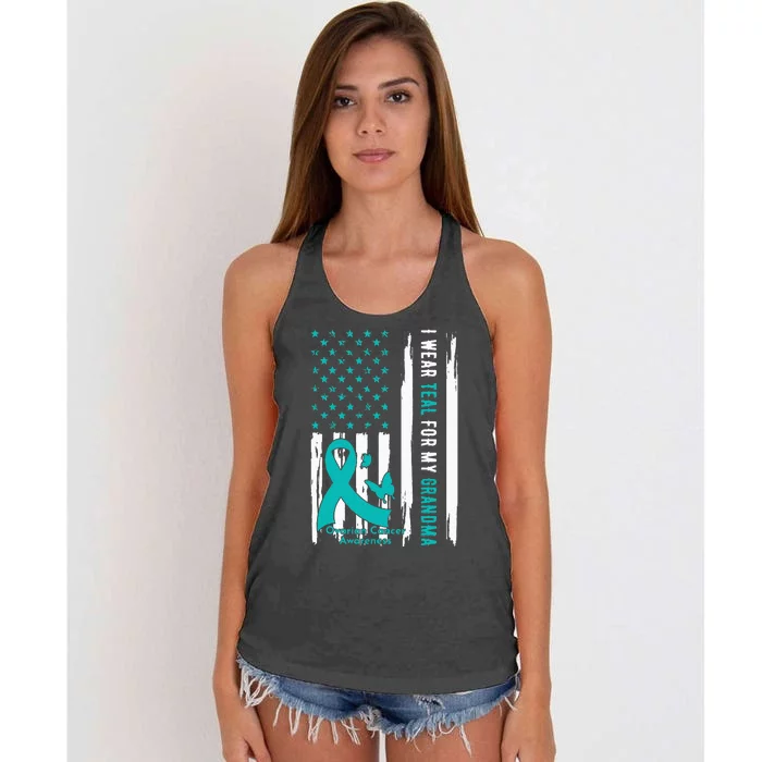 I Wear Teal For My Grandma Ovarian Cancer Awareness Women's Knotted Racerback Tank