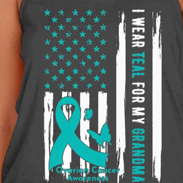 I Wear Teal For My Grandma Ovarian Cancer Awareness Women's Knotted Racerback Tank