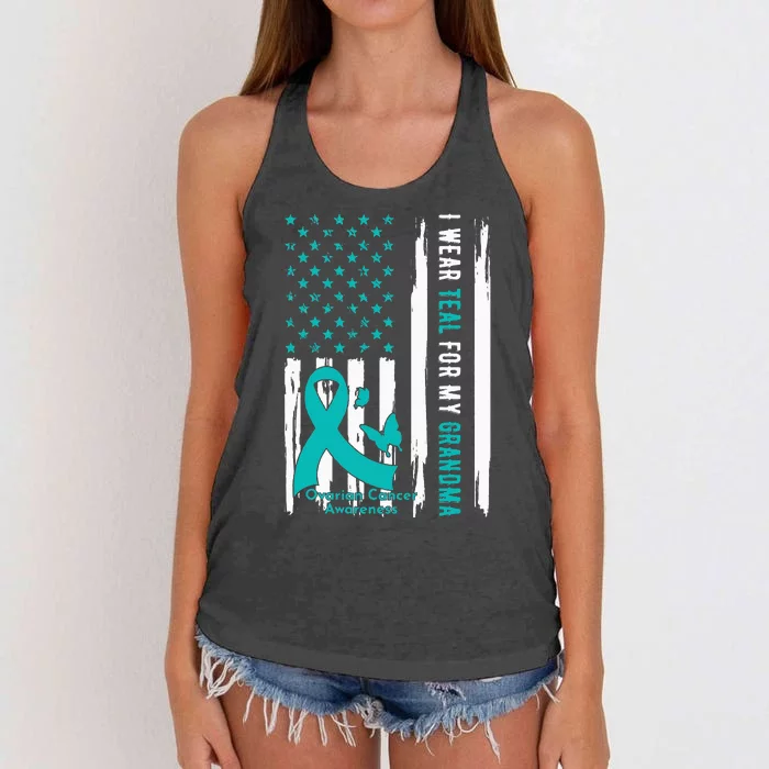 I Wear Teal For My Grandma Ovarian Cancer Awareness Women's Knotted Racerback Tank