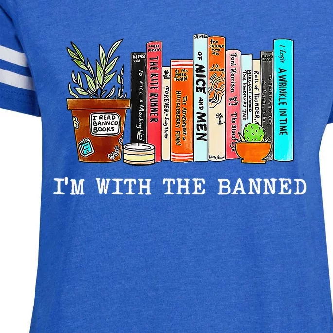 Im With The Banned Funny Book Readers I Read Banned Books Enza Ladies Jersey Football T-Shirt