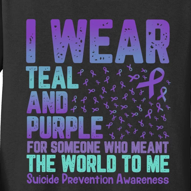 I Wear Teal And Purple For Someone Who Meant The World To Me Kids Long Sleeve Shirt