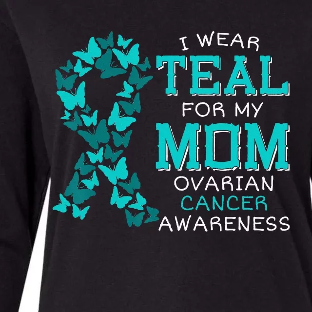 I Wear Teal For My Mom Ovarian Cancer Carcinoma Butterflies Womens Cotton Relaxed Long Sleeve T-Shirt