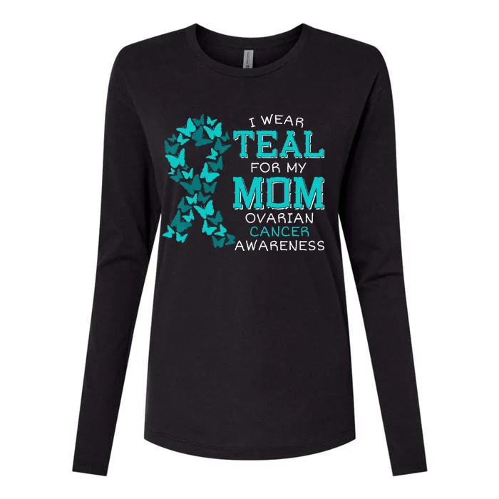 I Wear Teal For My Mom Ovarian Cancer Carcinoma Butterflies Womens Cotton Relaxed Long Sleeve T-Shirt