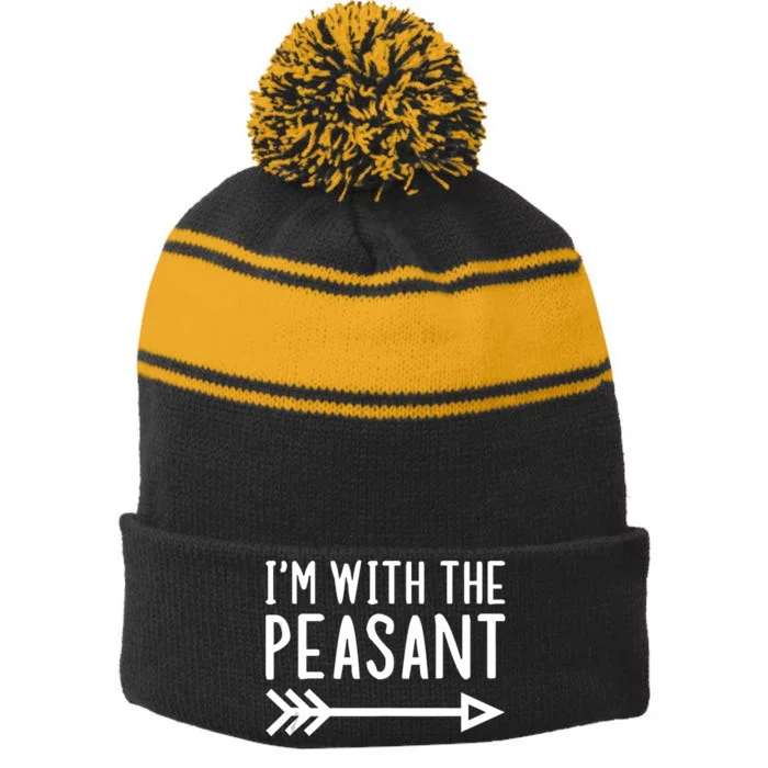 IM With The Peasant Funny Matching Halloween Couple Costume Stripe Pom Pom Beanie