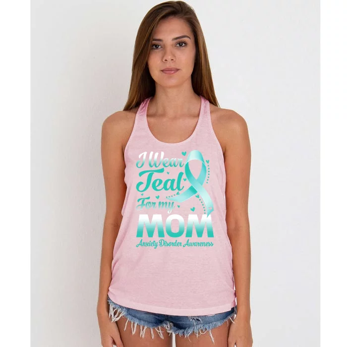 I Wear Teal For My Mom Anxiety Disorder Awareness Ribbon Gift Women's Knotted Racerback Tank