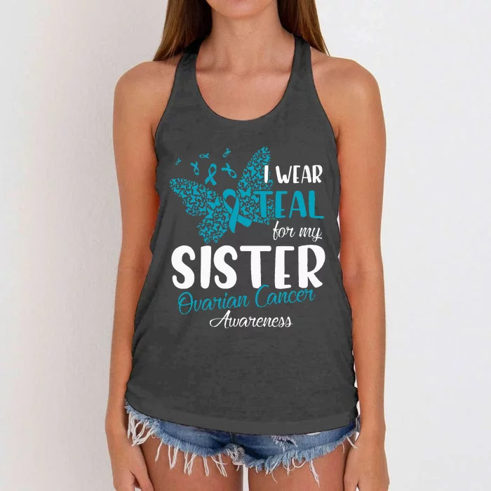 I Wear Teal For My Sister Ovarian Cancer Awareness Women's Knotted Racerback Tank