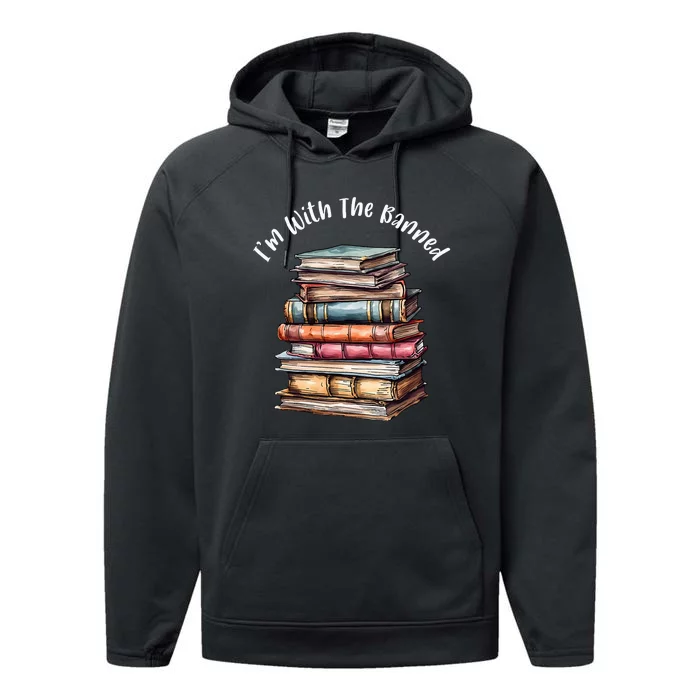 IM With The Banned Books Vintage Librarian Life Retro Performance Fleece Hoodie