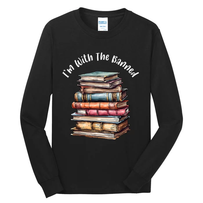 IM With The Banned Books Vintage Librarian Life Retro Tall Long Sleeve T-Shirt