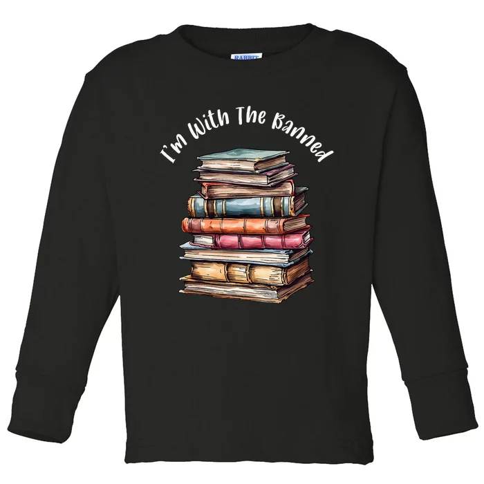 IM With The Banned Books Vintage Librarian Life Retro Toddler Long Sleeve Shirt