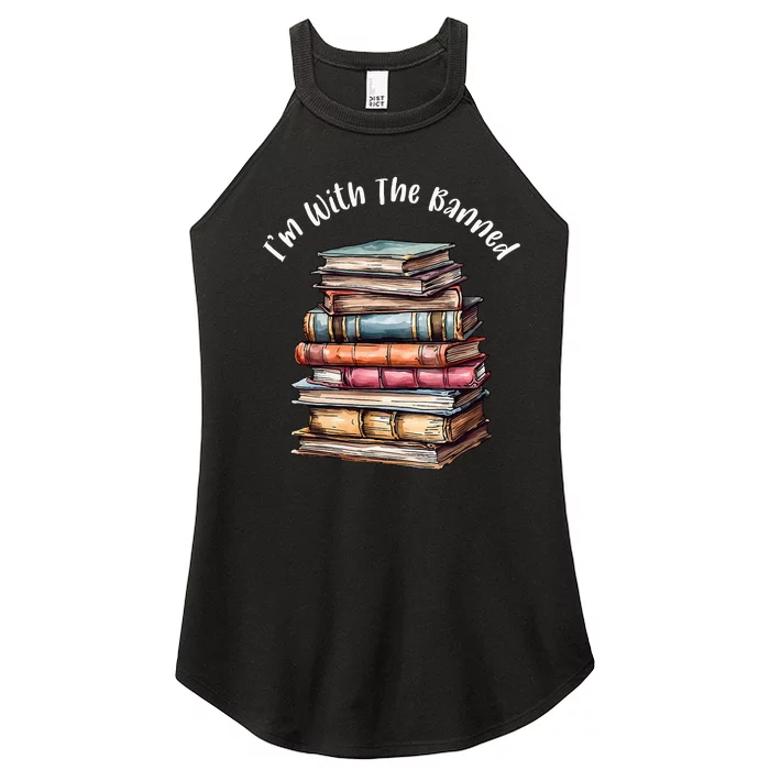 IM With The Banned Books Vintage Librarian Life Retro Women’s Perfect Tri Rocker Tank