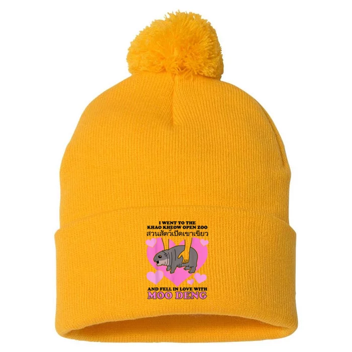 I Went To The Khao Kheow Zoo And Fell In Love With Moo Deng Pom Pom 12in Knit Beanie