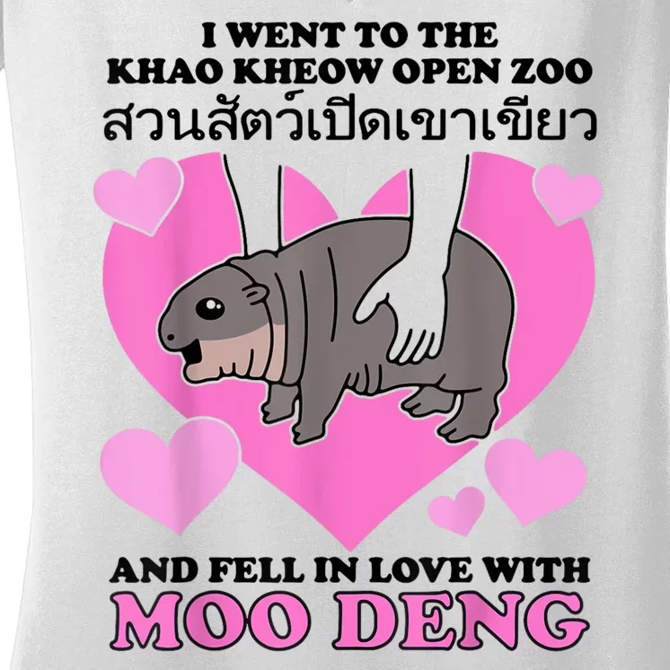 I Went To The Khao Kheow Zoo And Fell In Love With Moo Deng Women's V-Neck T-Shirt