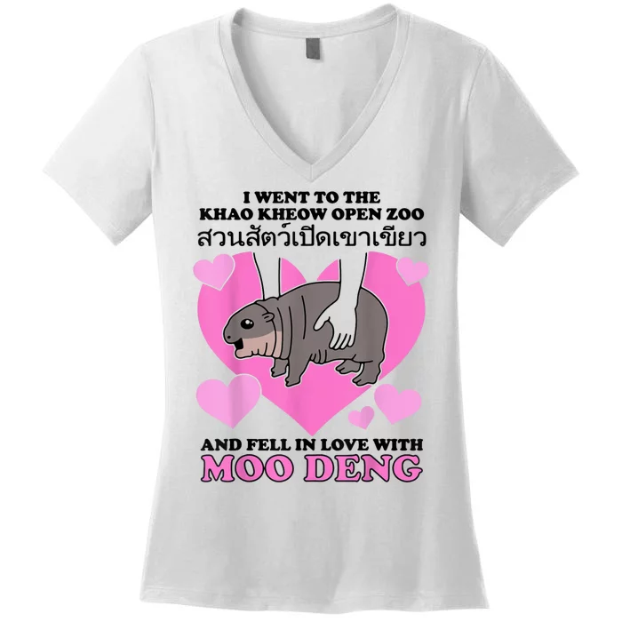 I Went To The Khao Kheow Zoo And Fell In Love With Moo Deng Women's V-Neck T-Shirt