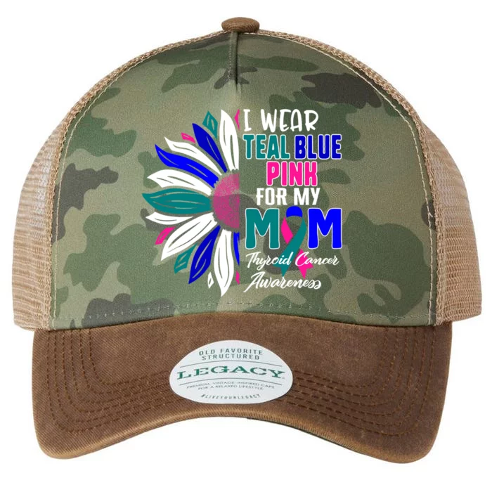 I Wear Teal Blue Pink For My Mom Thyroid Cancer Awareness Gift Legacy Tie Dye Trucker Hat